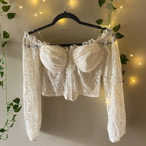 white fairytale corset off the shoulder top
